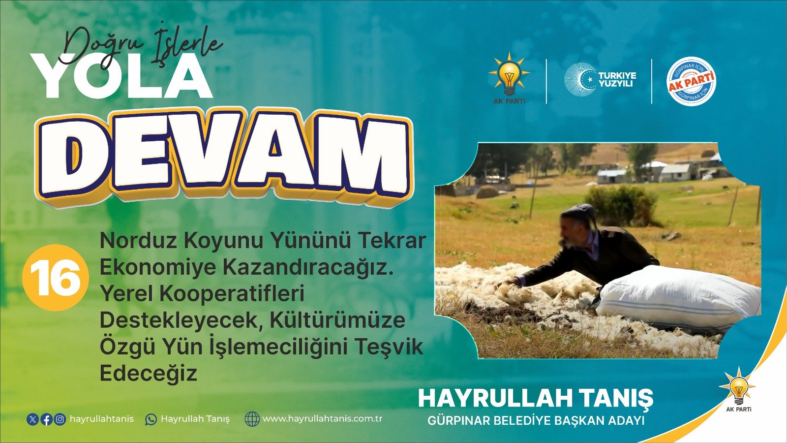 NORDUZ KOYUNU YÜNÜNÜ TEKRAR EKONOMİYE KAZANDIRACAĞIZ. YEREL KOOPERATİFLERİ DESTEKLEYECEK, KÜLTÜRÜMÜZE ÖZGÜ YÜN İŞLETMECİLİĞİNİ TEŞVİK EDECEĞİZ